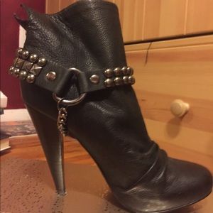 Studded moto heeled boots